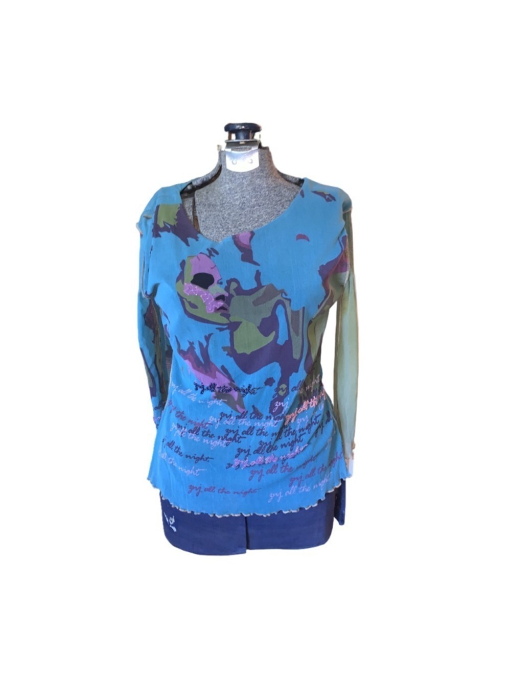 Women's Mechant Long Sleeve Top beaded Size Large Blue